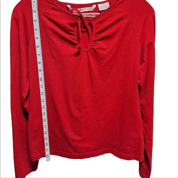 Tommy Hilfiger Red Keyhole Tie Neck Top - Picture 2 of 7